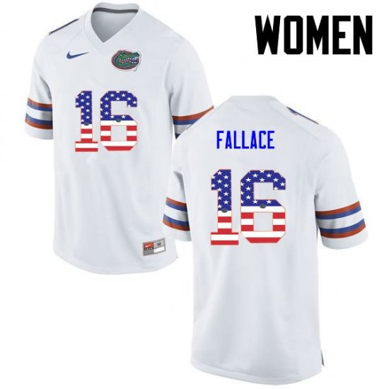 Women's Florida Gators #16 Brian Fallace NCAA Nike White USA Flag Fashion Authentic Stitched College Football Jersey KSC1862SP